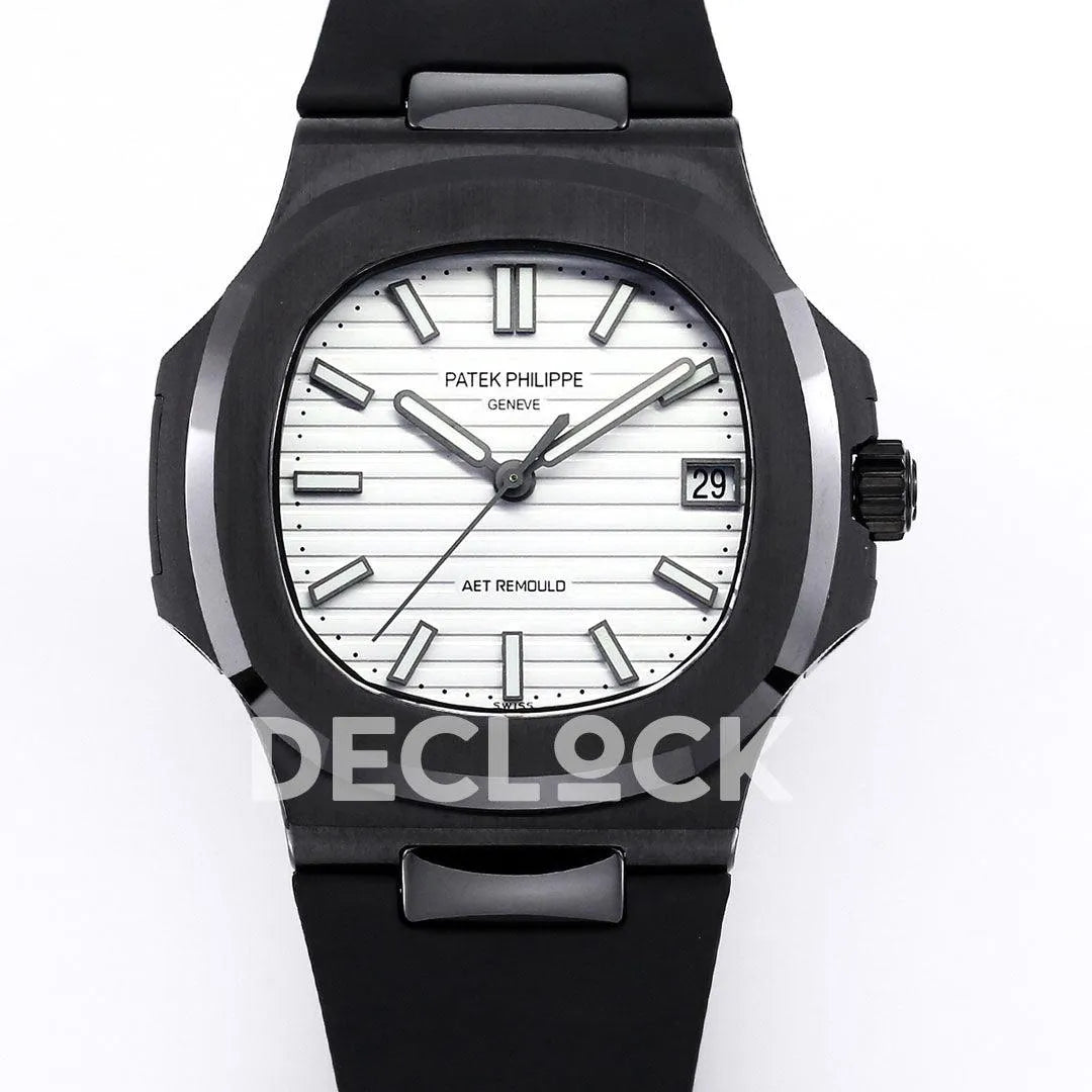 AET Nautilus 5711 Black Ceramic AMGF White Dial on Black Rubber Strap