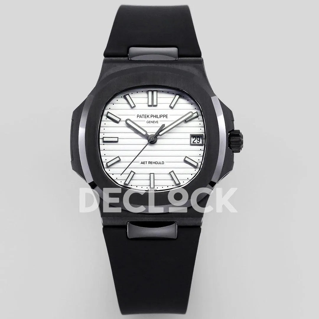 AET Nautilus 5711 Black Ceramic AMGF White Dial on Black Rubber Strap