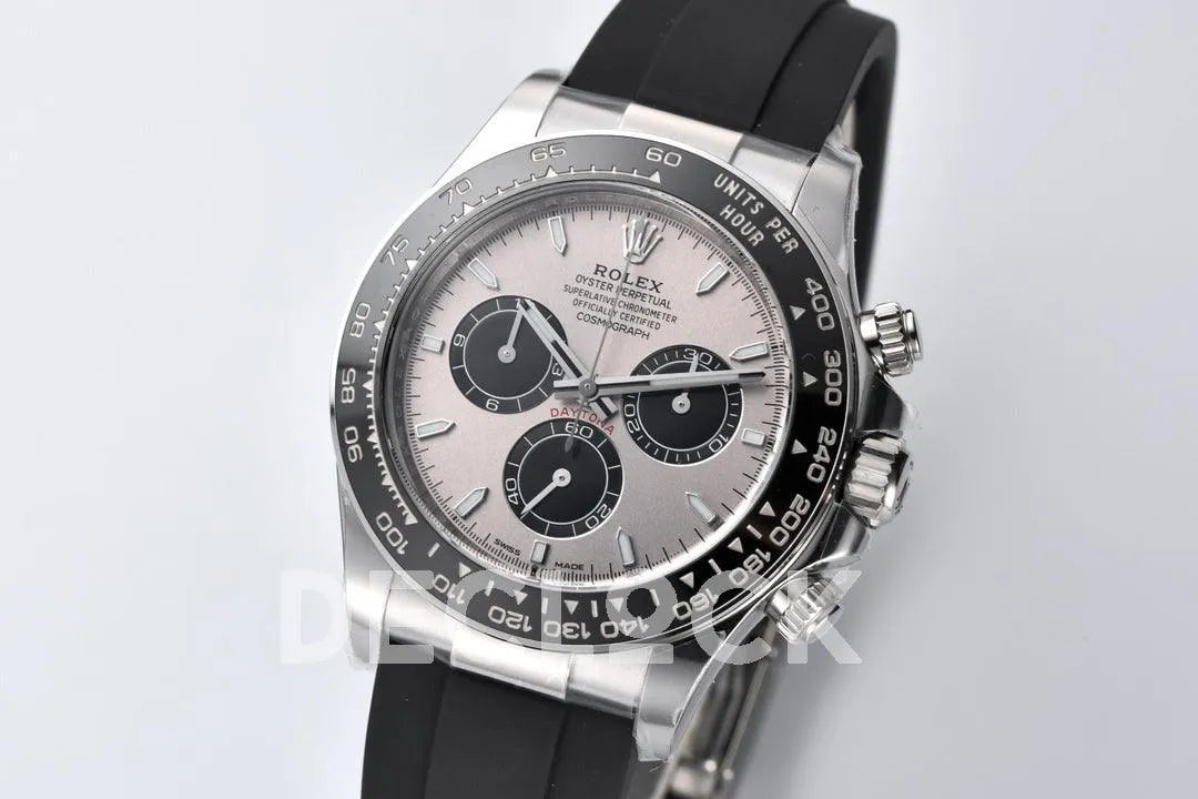 Daytona 126519LN Steel Dial in White Gold on Rubber Strap