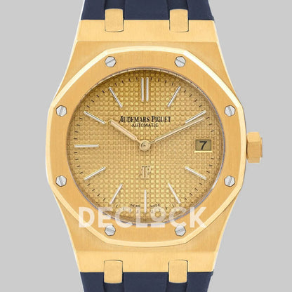 Replica Audemars Pigeut Royal Oak 15202 Gold Gold Dial on Blue Rubber Strap - Replica Watches