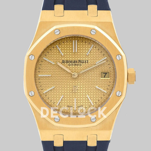 Replica Audemars Pigeut Royal Oak 15202 Gold Gold Dial on Blue Rubber Strap - Replica Watches