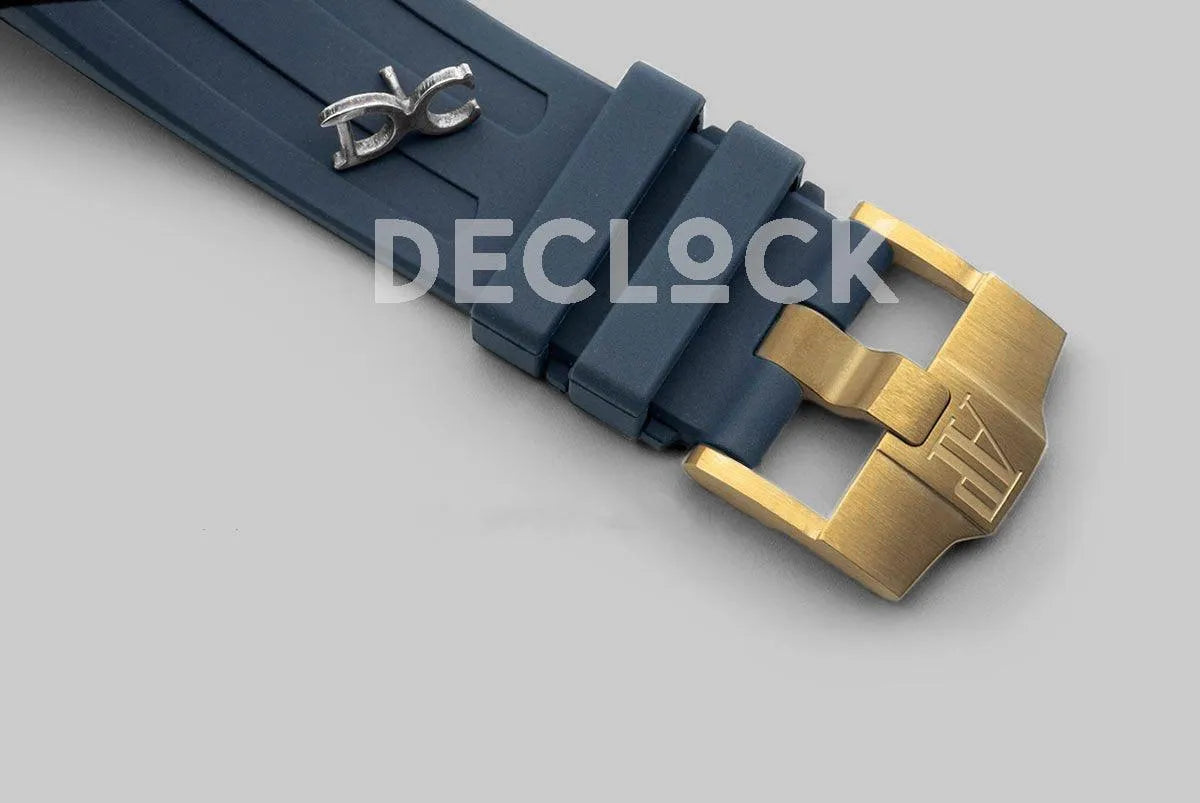 Replica Audemars Pigeut Royal Oak 15202 Gold Gold Dial on Blue Rubber Strap - Replica Watches