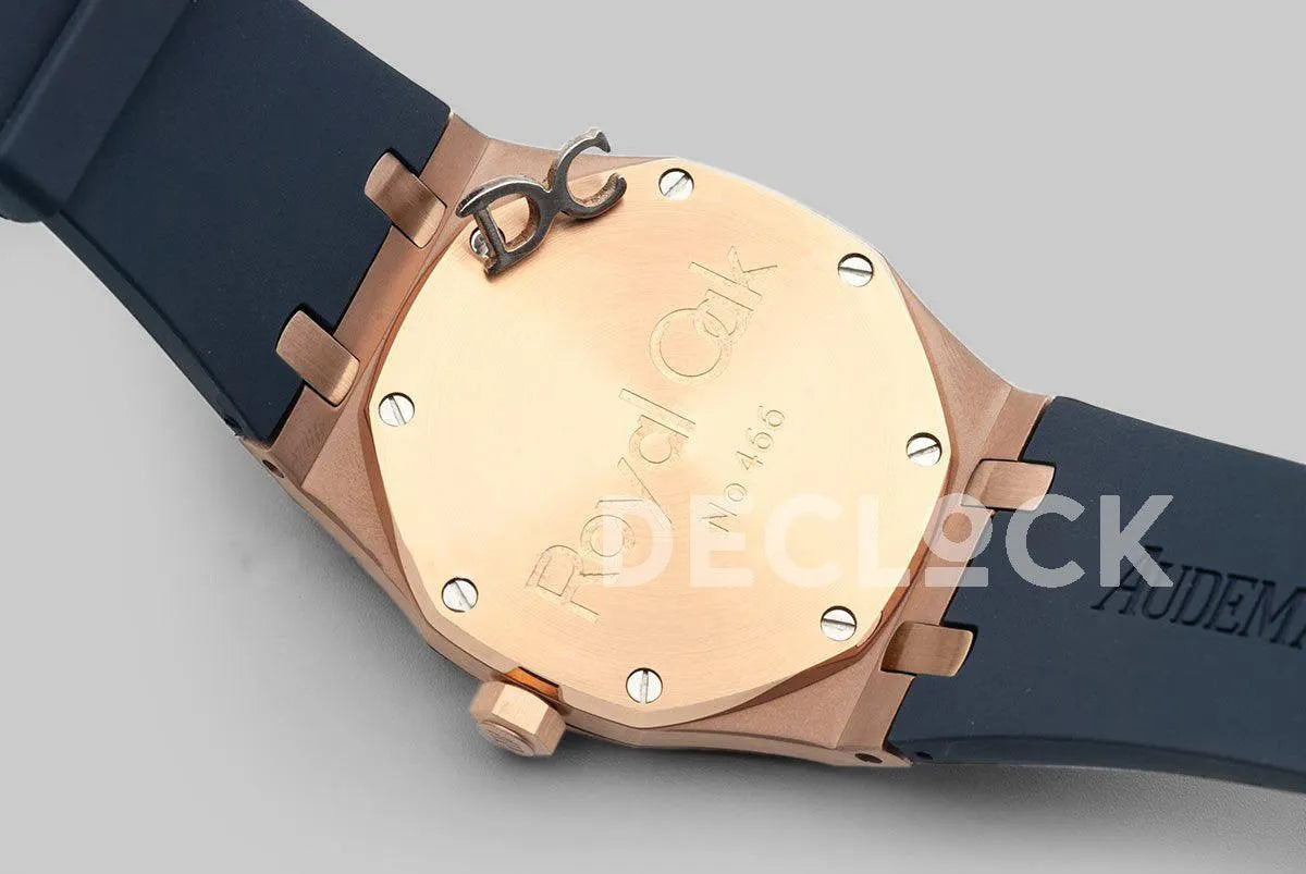 Replica Audemars Pigeut Royal Oak 15202 Rose Gold Blue Dial on Blue Rubber Strap - Replica Watches