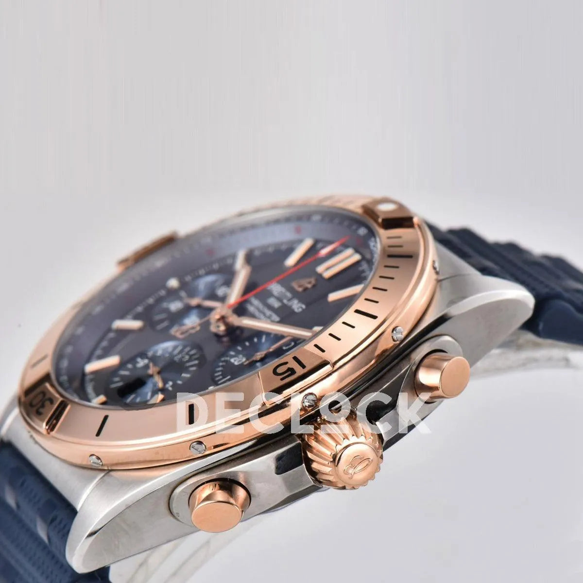 Replica Breitling Chronomat B01 Rose Gold/Steel in Blue Dial on Blue Rubber Strap - Replica Watches