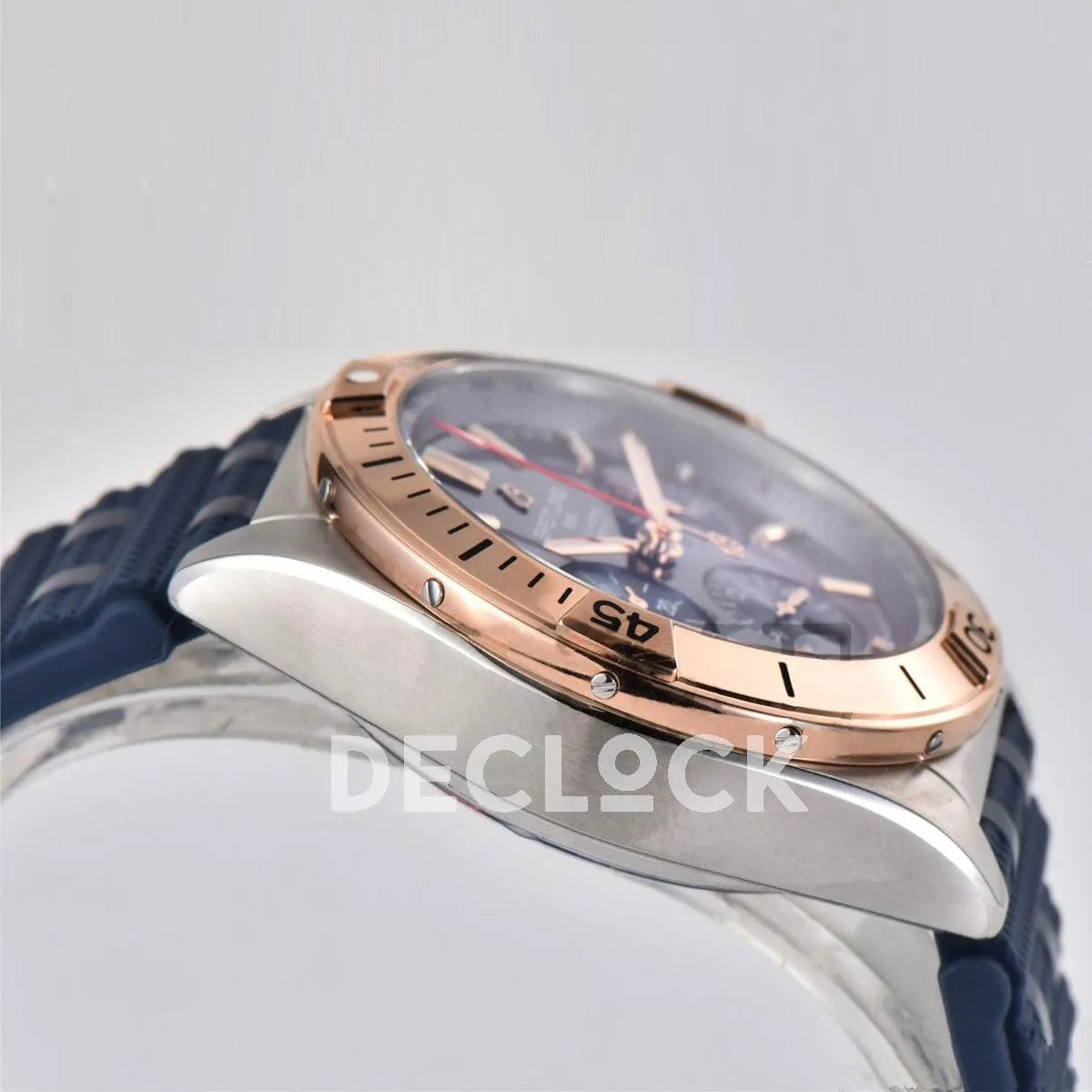 Replica Breitling Chronomat B01 Rose Gold/Steel in Blue Dial on Blue Rubber Strap - Replica Watches