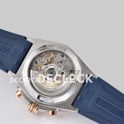 Replica Breitling Chronomat B01 Rose Gold/Steel in Blue Dial on Blue Rubber Strap - Replica Watches