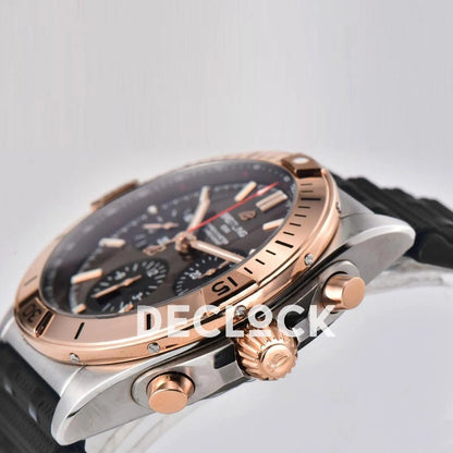 Replica Breitling Chronomat B01 Rose Gold/Steel in Brown Dial on Black Rubber Strap - Replica Watches