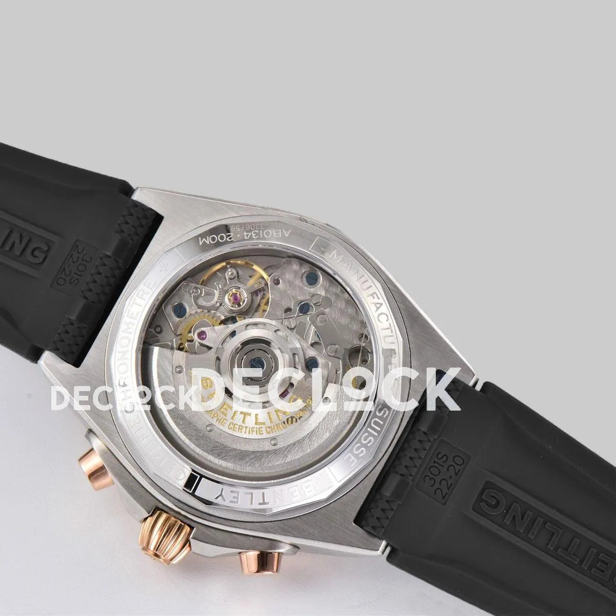 Replica Breitling Chronomat B01 Rose Gold/Steel in Silver Dial on Black Rubber Strap - Replica Watches