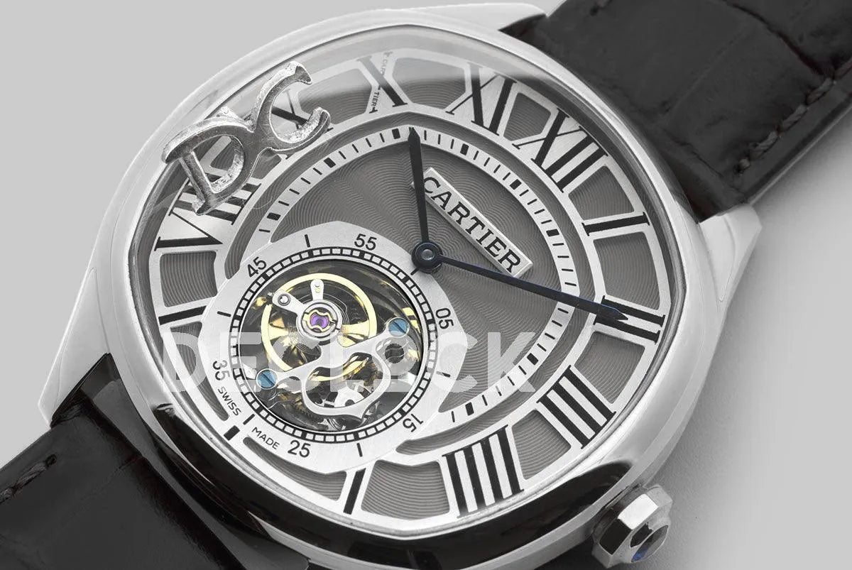 Replica Cartier Drive de Cartier Tourbillon Grey Dial in Steel on Black Leather Strap - Replica Watches