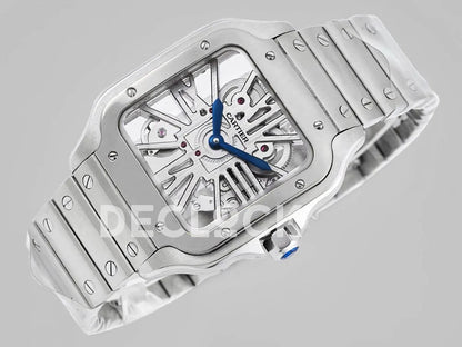 Replica Cartier Santos De Cartier Watch Skeleton Dial in Steel - Replica Watches