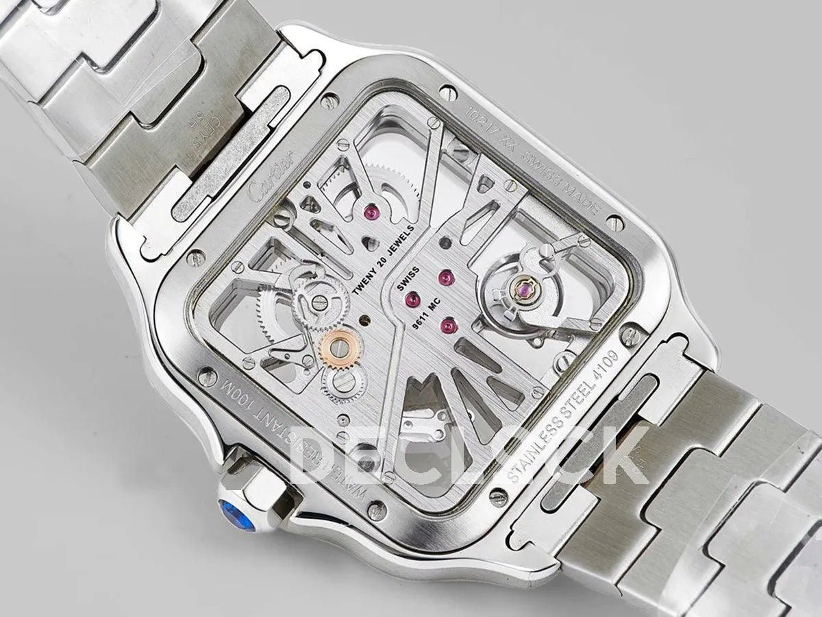 Replica Cartier Santos De Cartier Watch Skeleton Dial in Steel - Replica Watches