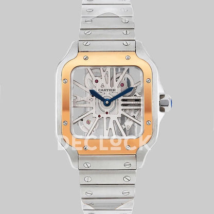 Replica Cartier Santos De Cartier Watch Skeleton Dial in Steel/Rose Gold - Replica Watches