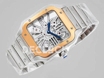 Replica Cartier Santos De Cartier Watch Skeleton Dial in Steel/Rose Gold - Replica Watches