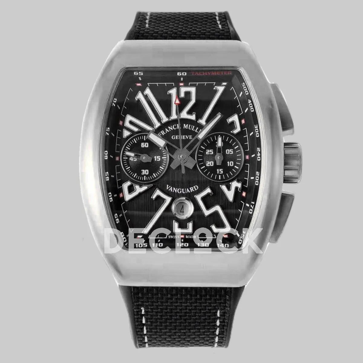 Replica Franck Muller Vanguard V45 Chronograph Black Dial with White Marker in Steel on Nylon Strap - Replica Watches