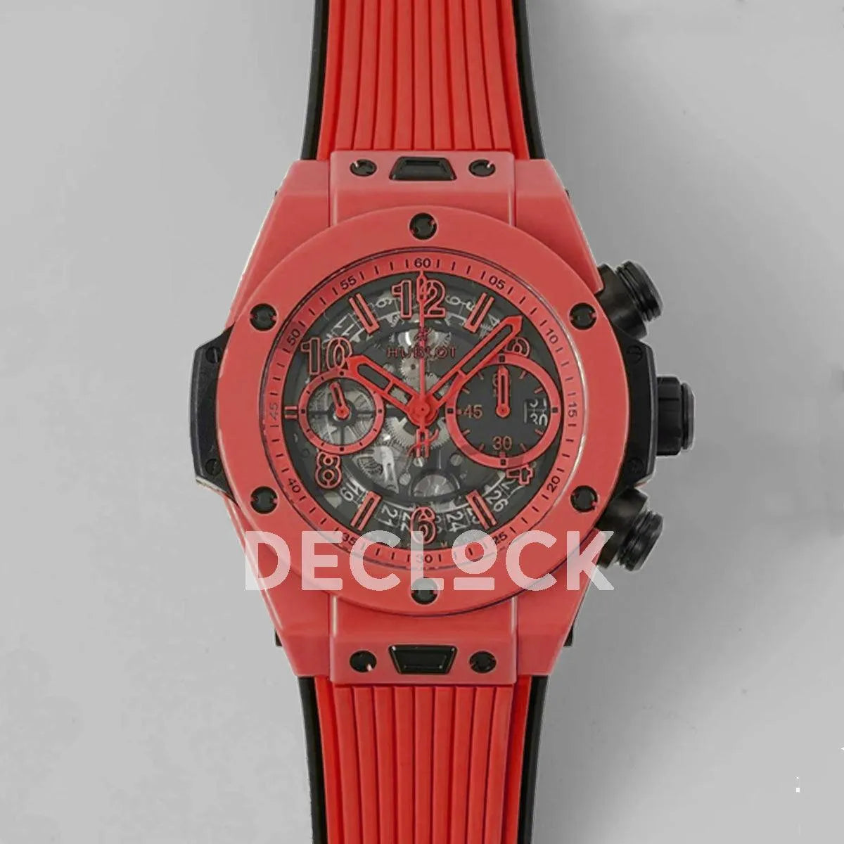 Replica Hublot Big Bang Unico Red Magic Ceramic Skeleton Dial on Blue Rubber Strap - Replica Watches