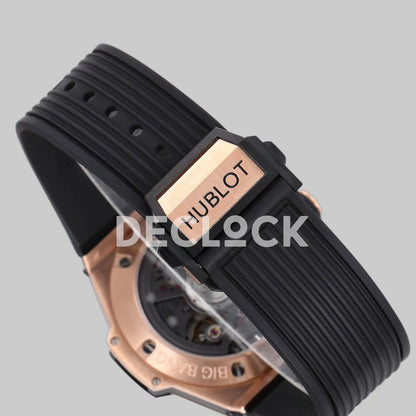 Replica Hublot Big Bang Unico Rose Gold Black Ceramic Bezel on Black Rubber Strap - Replica Watches