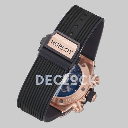 Replica Hublot Big Bang Unico Rose Gold Blue Ceramic Bezel on Black Rubber Strap - Replica Watches