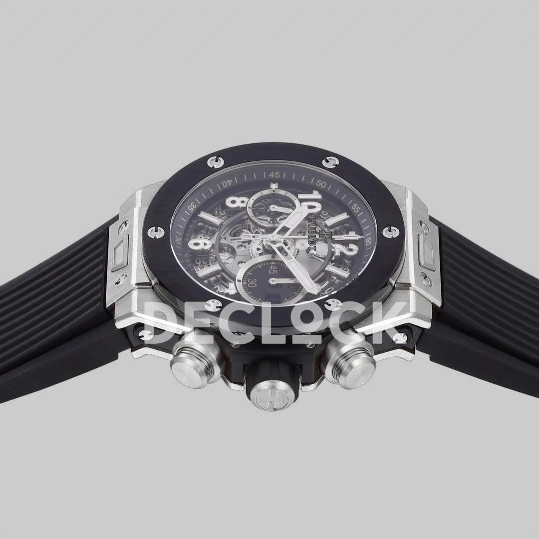 Replica Hublot Big Bang Unico Steel Black Ceramic Bezel on Black Rubber Strap - Replica Watches