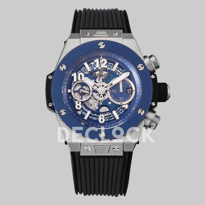 Replica Hublot Big Bang Unico Steel Blue Ceramic Bezel on Black Rubber Strap - Replica Watches