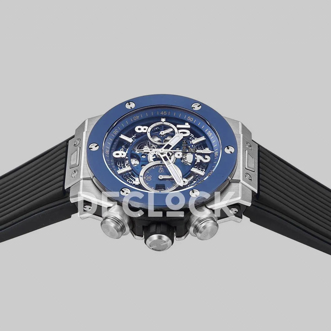 Replica Hublot Big Bang Unico Steel Blue Ceramic Bezel on Black Rubber Strap - Replica Watches