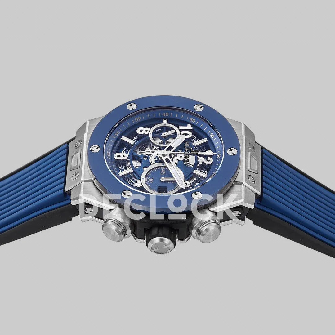 Replica Hublot Big Bang Unico Steel Blue Ceramic Bezel on Blue Rubber Strap - Replica Watches