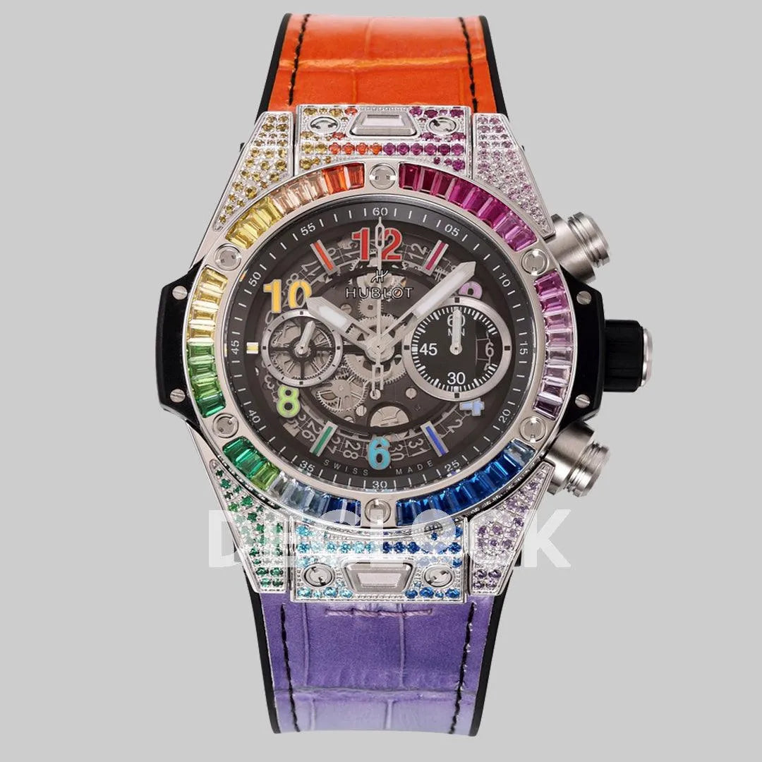 Replica Hublot Big Bang Unico Steel Rainbow King Rainbow Gummy Strap - Replica Watches