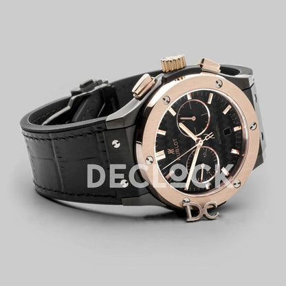 Replica Hublot Classic Fusion Chronograph Black Dial with Rose Gold Bezel in PVD - Replica Watches