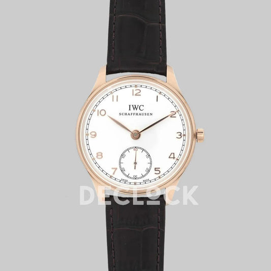 Replica IWC Portuguese Hand Wound Eight Days IW545409 White Dial in Rose Gold - Replica Watches