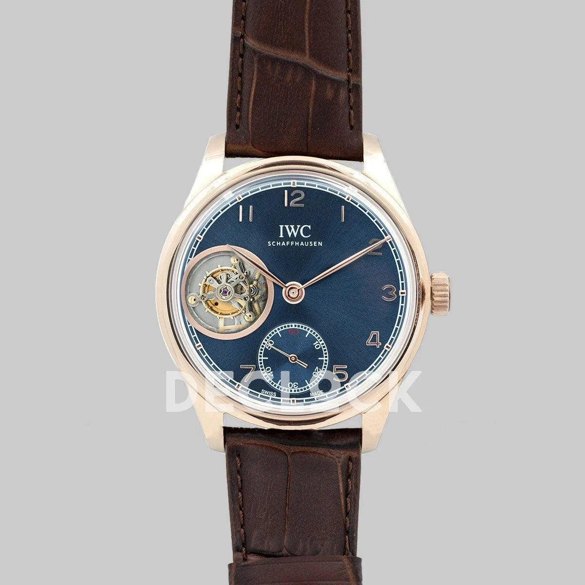 Replica IWC Portuguese Tourbillon Hand Wound IW5463 Blue Dial in Rose Gold - Replica Watches