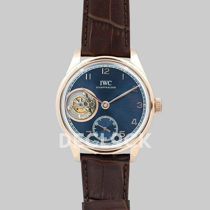 Replica IWC Portuguese Tourbillon Hand Wound IW5463 Blue Dial in Rose Gold - Replica Watches