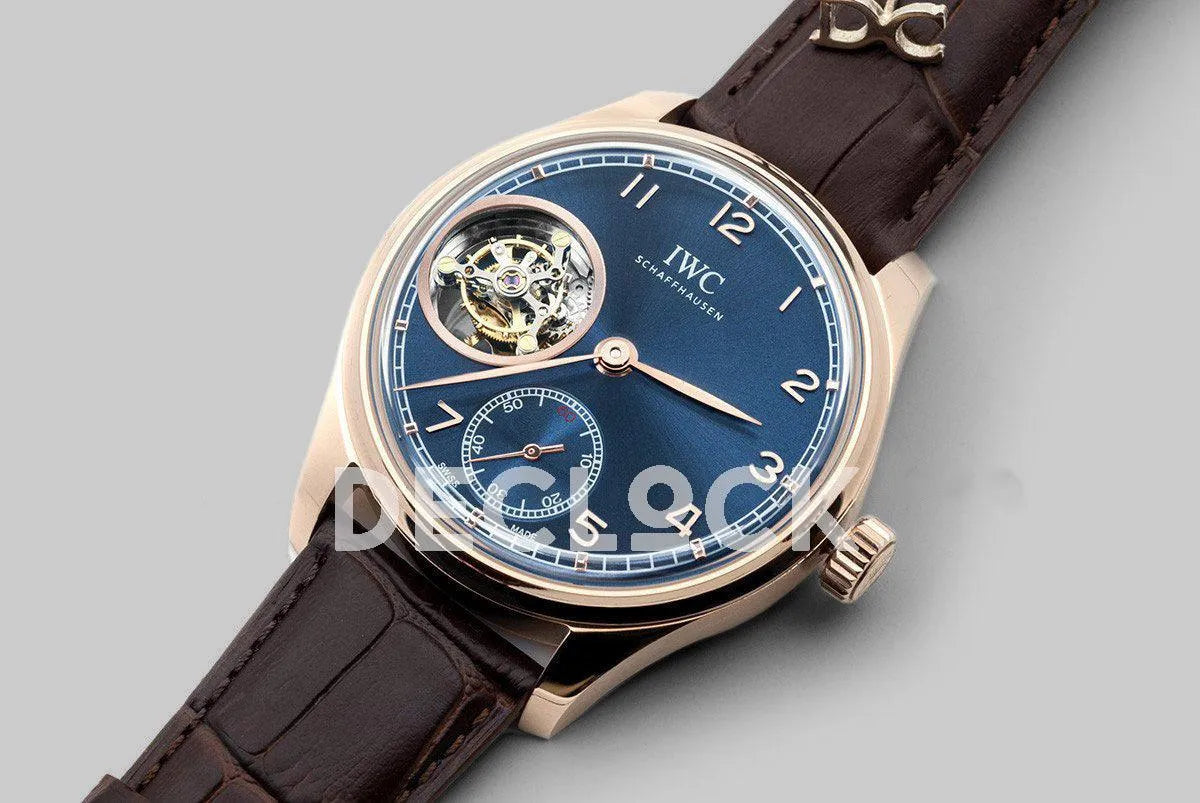 Replica IWC Portuguese Tourbillon Hand Wound IW5463 Blue Dial in Rose Gold - Replica Watches