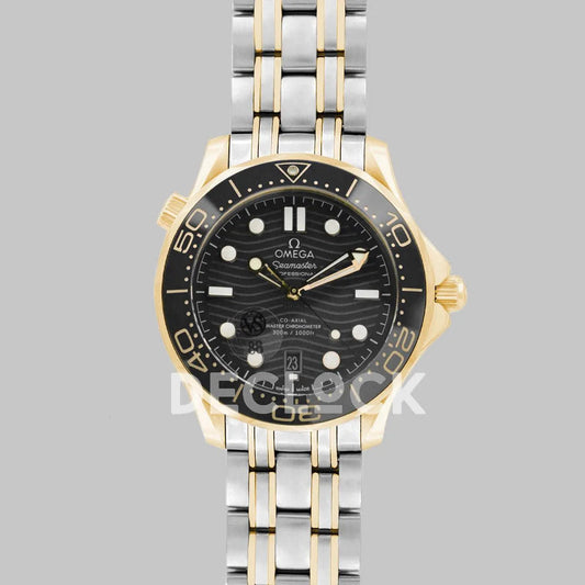 Replica Omega Seamaster Diver 300m Omega Co-Axial Master Chronometer 42mm Black Dial with Black Bezel in Steel/Yellow Gold - Replica Watches