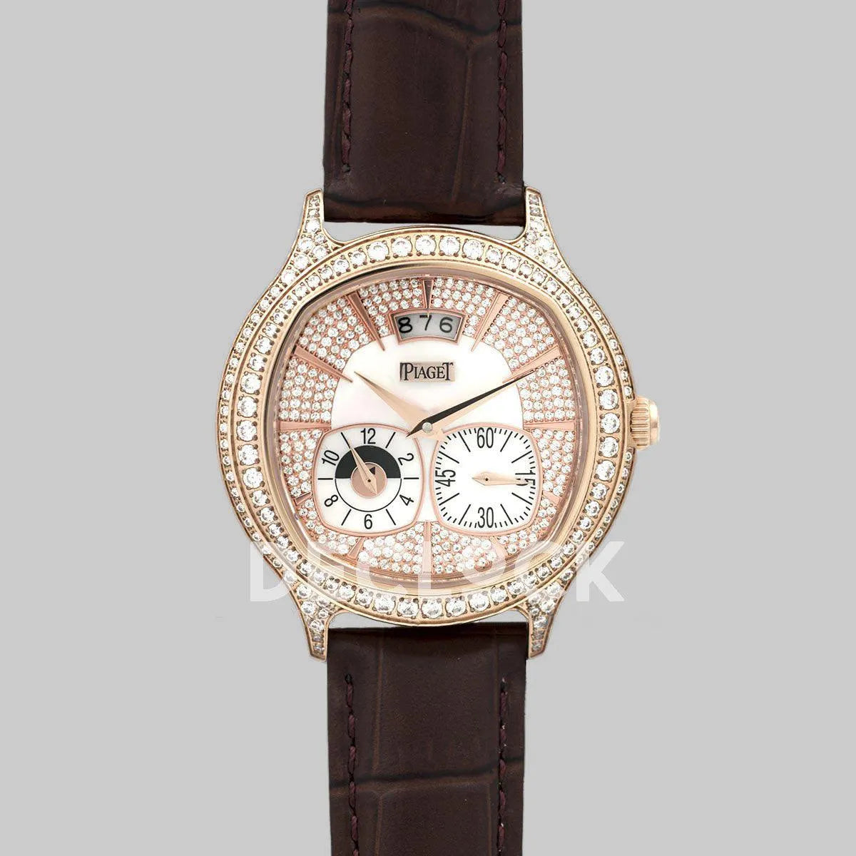 Replica Piaget Black Tie Emperador Cushion White Dial in Rose Gold with Diamond Bezel and Dial - Replica Watches