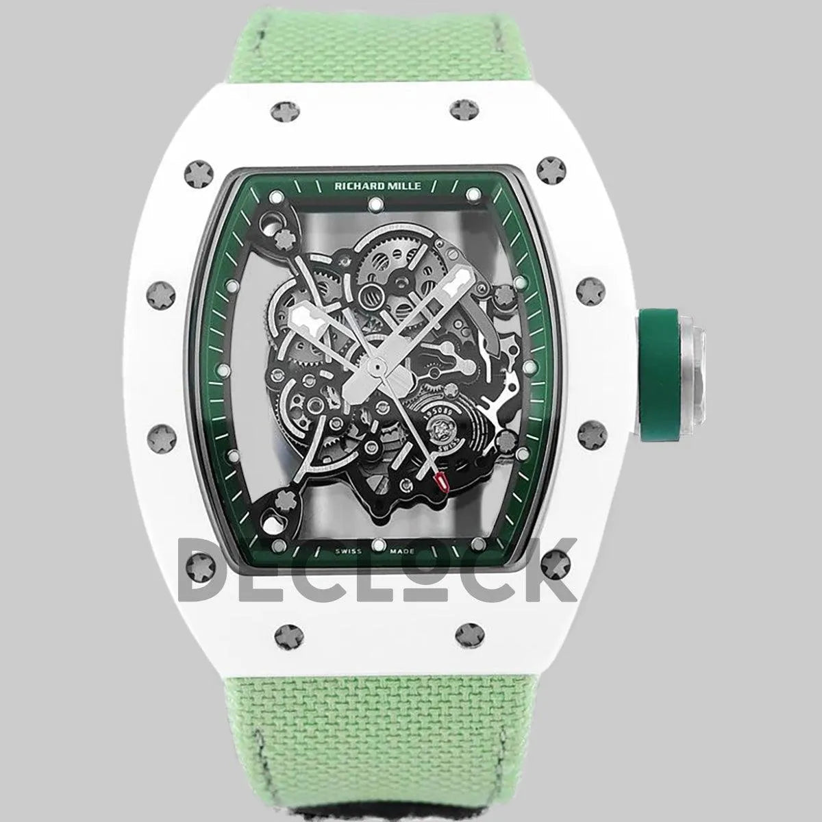 Replica Richard Mille RM 055 White Bubba Watson White Ceramic on Green Nylon Strap - Replica Watches