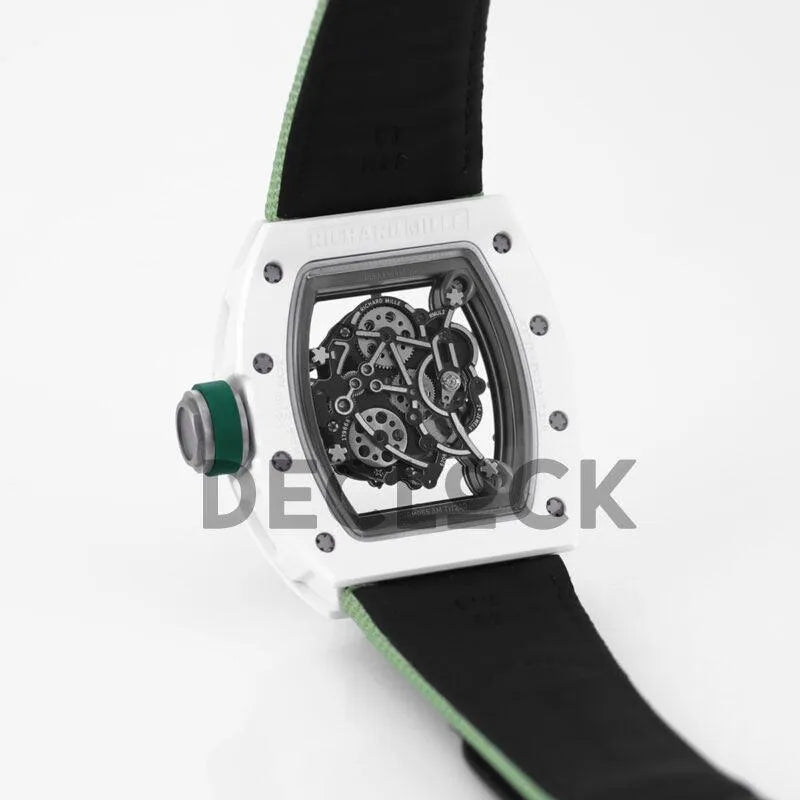 Replica Richard Mille RM 055 White Bubba Watson White Ceramic on Green Nylon Strap - Replica Watches