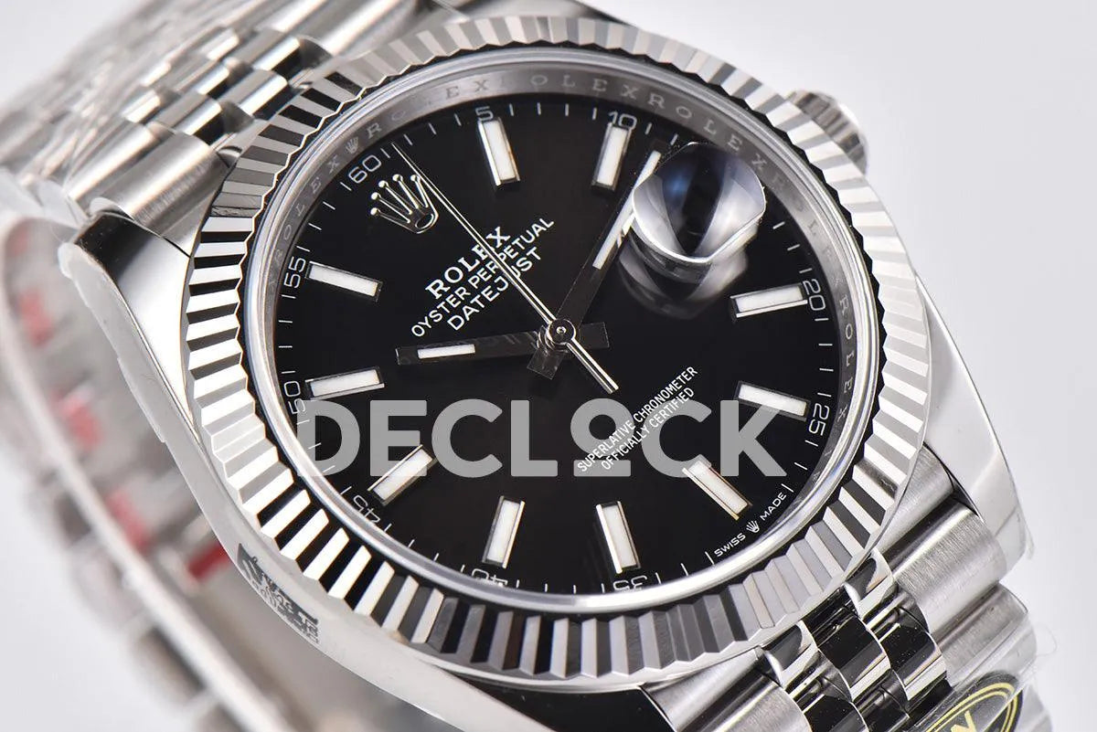 Replica Rolex Datejust 36/41 126334 Bright Black Dial Stick Markers on Jubilee Bracelet - Replica Watches