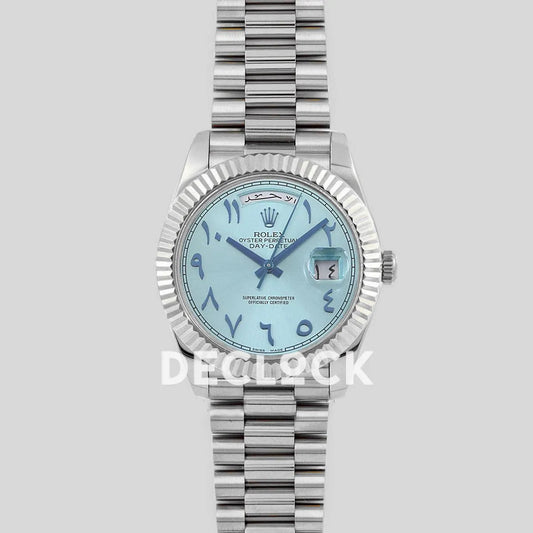 Replica Rolex Day-Date 40 228206 Blue Dial in Platinum with Arabic Markers - Replica Watches