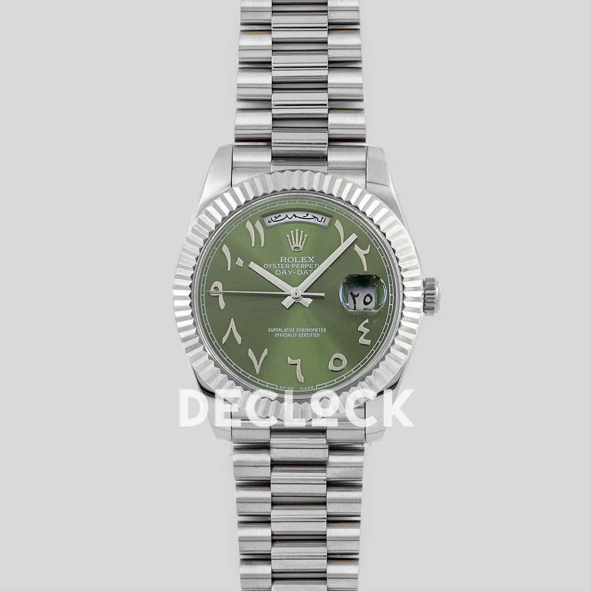 Replica Rolex Day-Date 40 228206 Green Dial in Platinum with Arabic Markers - Replica Watches