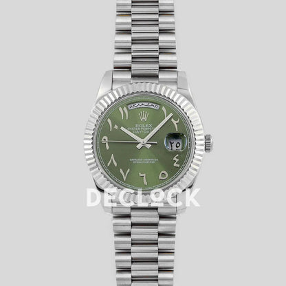 Replica Rolex Day-Date 40 228206 Green Dial in Platinum with Arabic Markers - Replica Watches