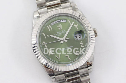 Replica Rolex Day-Date 40 228206 Green Dial in Platinum with Arabic Markers - Replica Watches