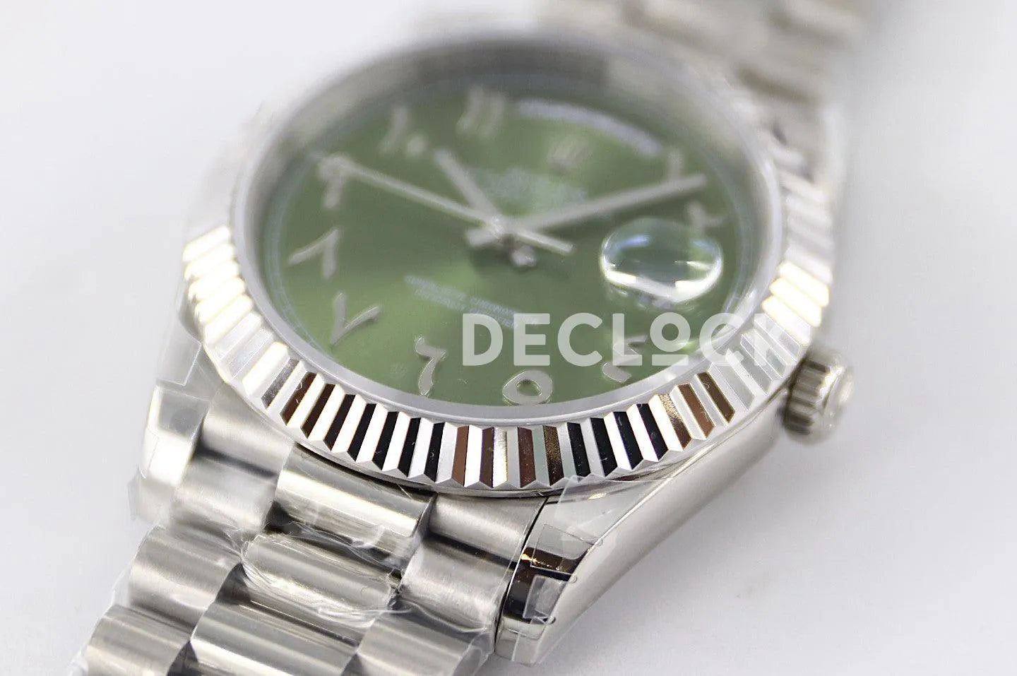 Replica Rolex Day-Date 40 228206 Green Dial in Platinum with Arabic Markers - Replica Watches