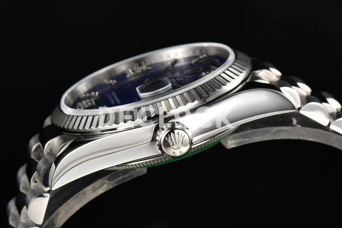 Replica Rolex Daydate 36 128236 Lapis Lazuli Diamond Roman Dial in Platinum - Replica Watches