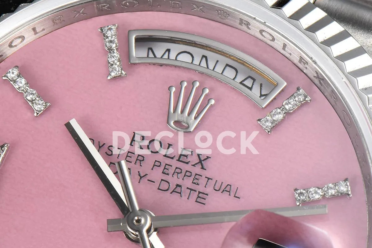 Replica Rolex Daydate 36 128236 Pink Opal Dial with Roman Marker in Platinum - Replica Watches