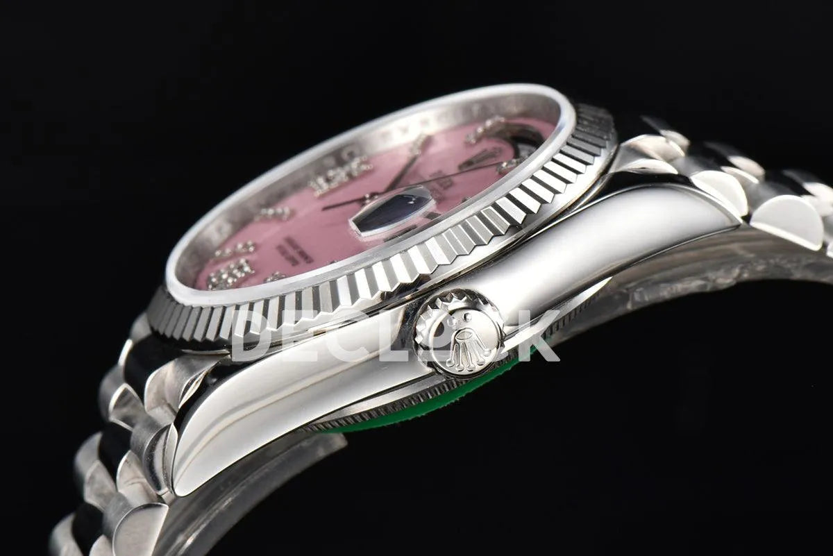 Replica Rolex Daydate 36 128236 Pink Opal Dial with Roman Marker in Platinum - Replica Watches