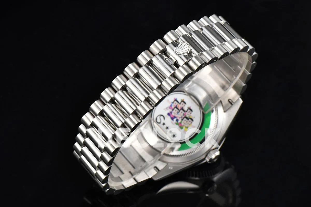 Replica Rolex Daydate 36 128236 Pink Opal Dial with Roman Marker in Platinum - Replica Watches