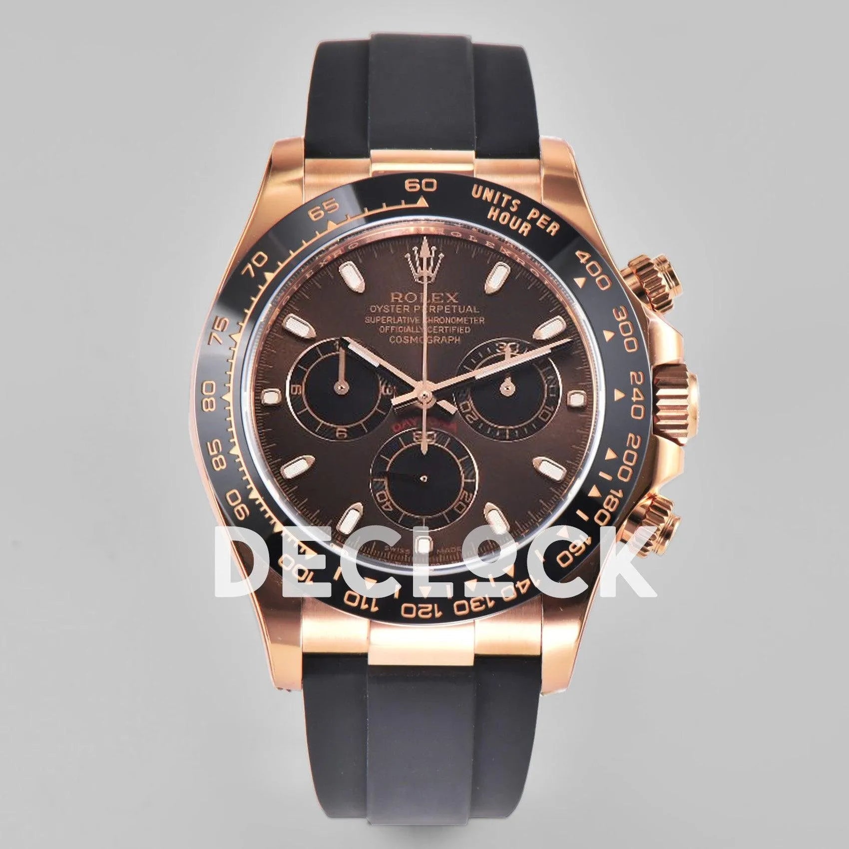 Replica Rolex Daytona 116515 Chocolate Dial in Rose Gold on Rubber Strap - Replica Watches