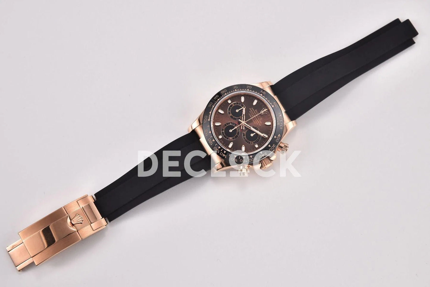 Replica Rolex Daytona 116515 Chocolate Dial in Rose Gold on Rubber Strap - Replica Watches