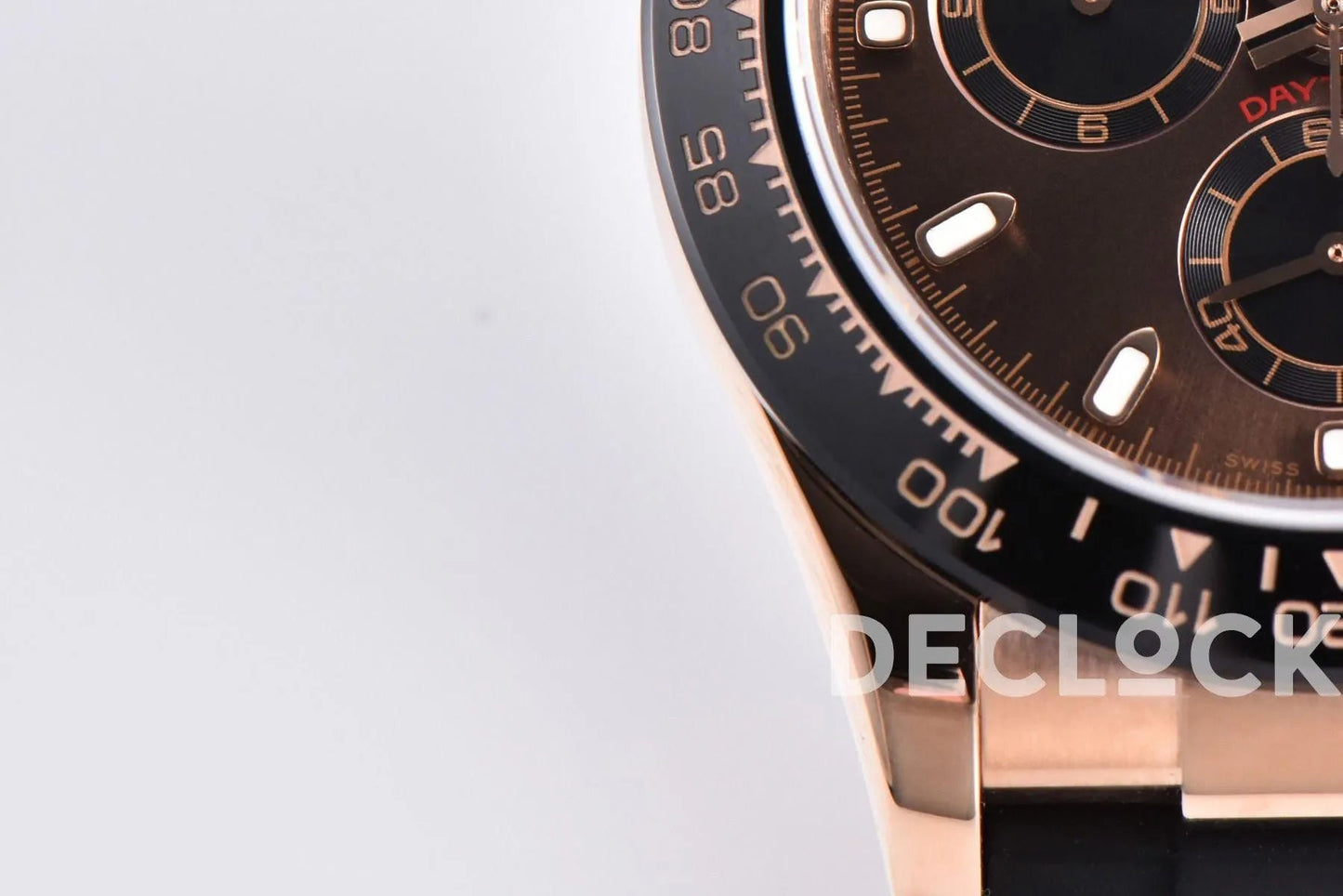 Replica Rolex Daytona 116515 Chocolate Dial in Rose Gold on Rubber Strap - Replica Watches