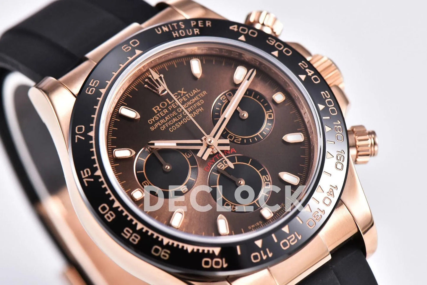 Replica Rolex Daytona 116515 Chocolate Dial in Rose Gold on Rubber Strap - Replica Watches