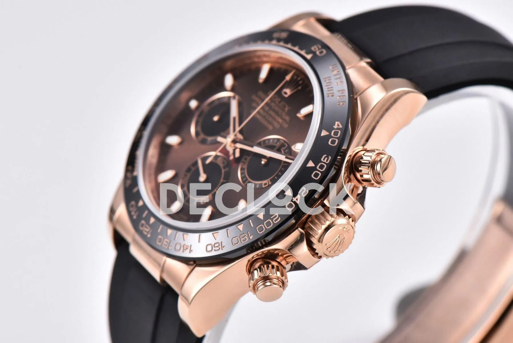 Replica Rolex Daytona 116515 Chocolate Dial in Rose Gold on Rubber Strap - Replica Watches